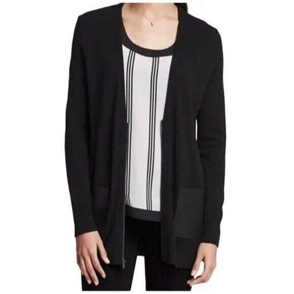 Banana Republic Leather Pocket Merino Wool Blend Cardigan in Black Size XS - Picture 1 of 8
